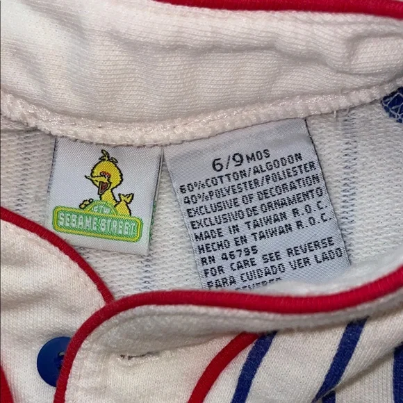 Vintage Sesame Street Big Bird Blue and White Striped Baseball Jersey - Picture 2 of 2